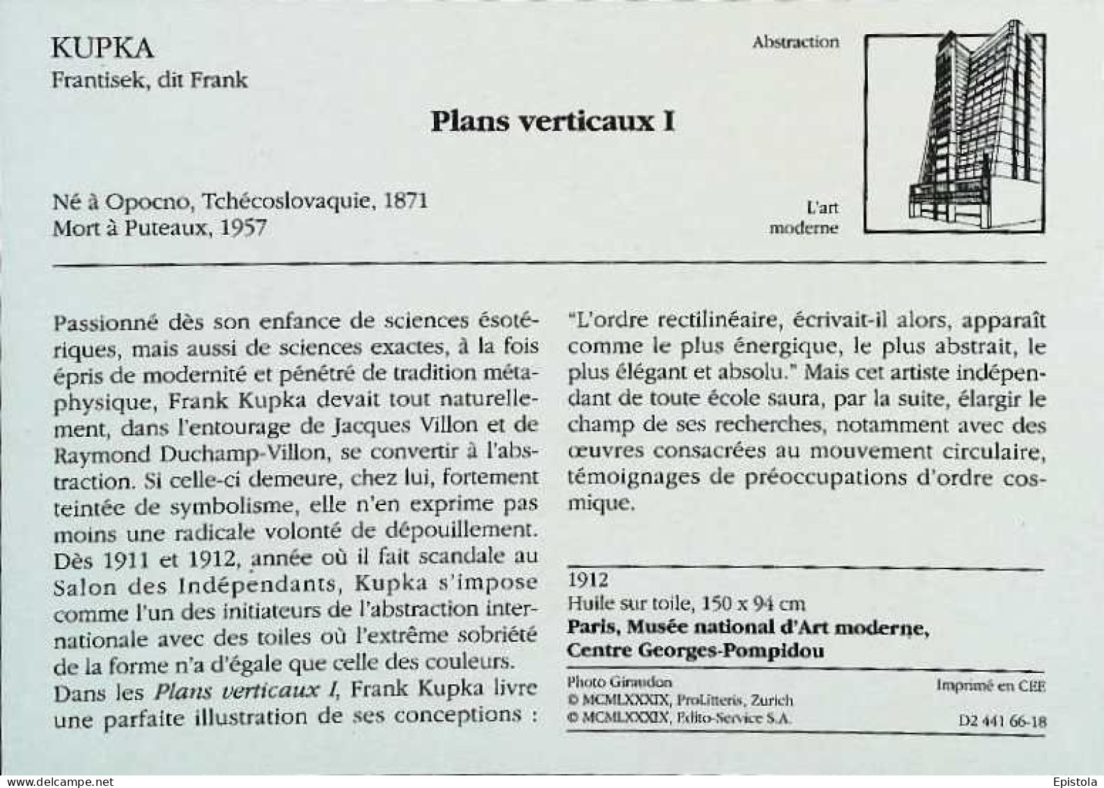 ►  Kupra ( Né à Opocno , Mort à Puteaux )  Plan Verticaux I - Malerei & Gemälde