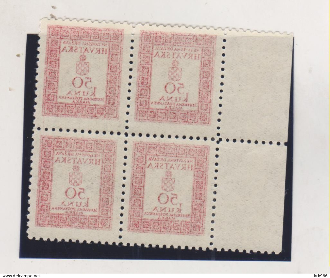 CROATIA WW II  , 50 Kn  Official Breakthrough Printed Bloc Of 4 MNH - Croazia