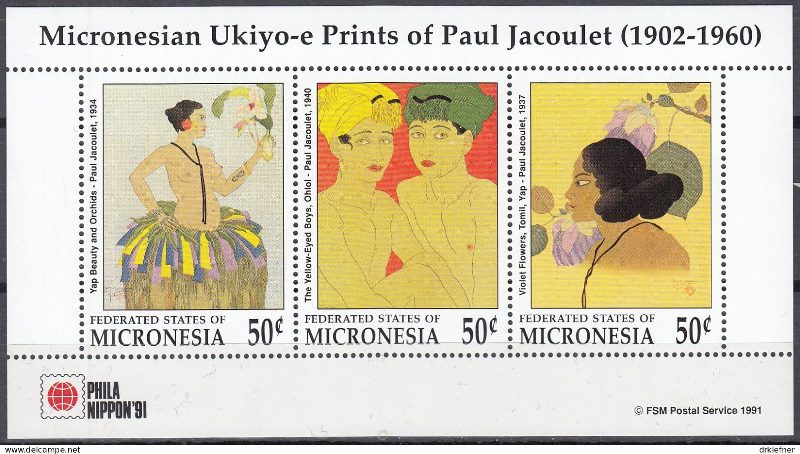 MIKRONESIEN  227-229, Postfrisch **, Int. Briefmarkenausstellung PHILANIPPON ’91, Tokio: Ukiyo-e-Farbholzschnitte, 1991 - Micronésie