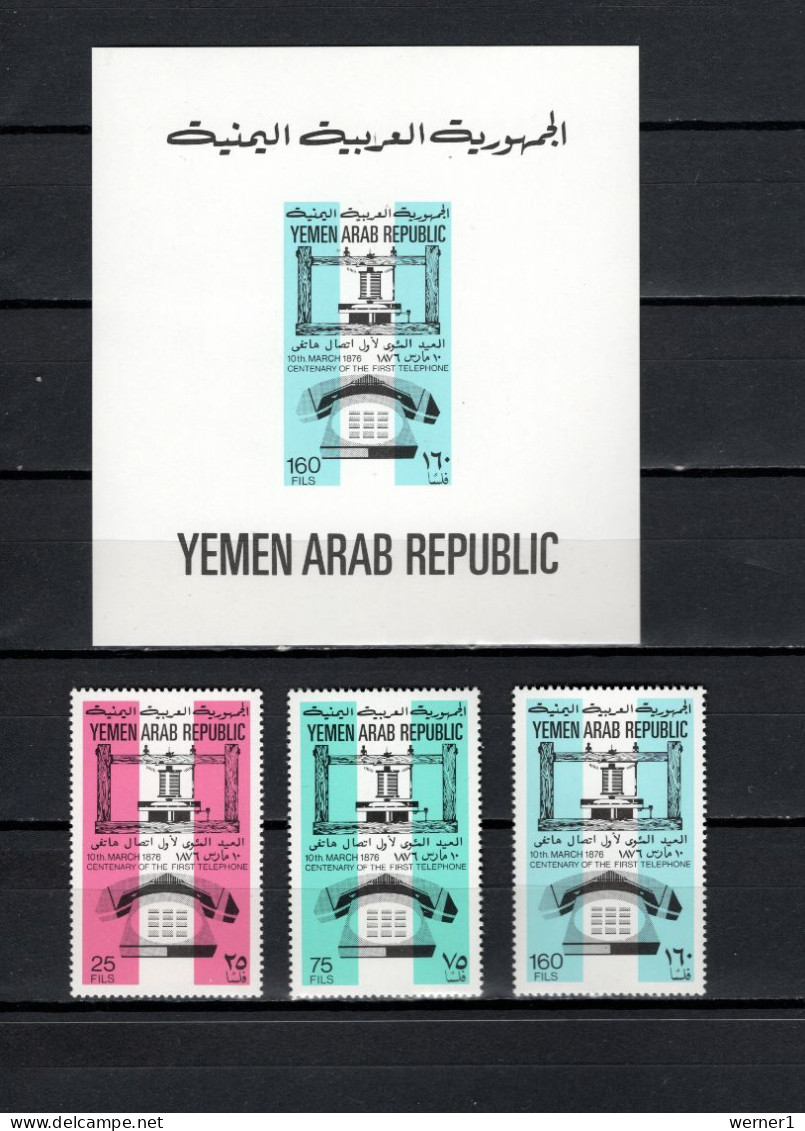 Yemen Arab Republic 1976 Space, Telephone Centenary Set Of 3 + S/s MNH - Azië