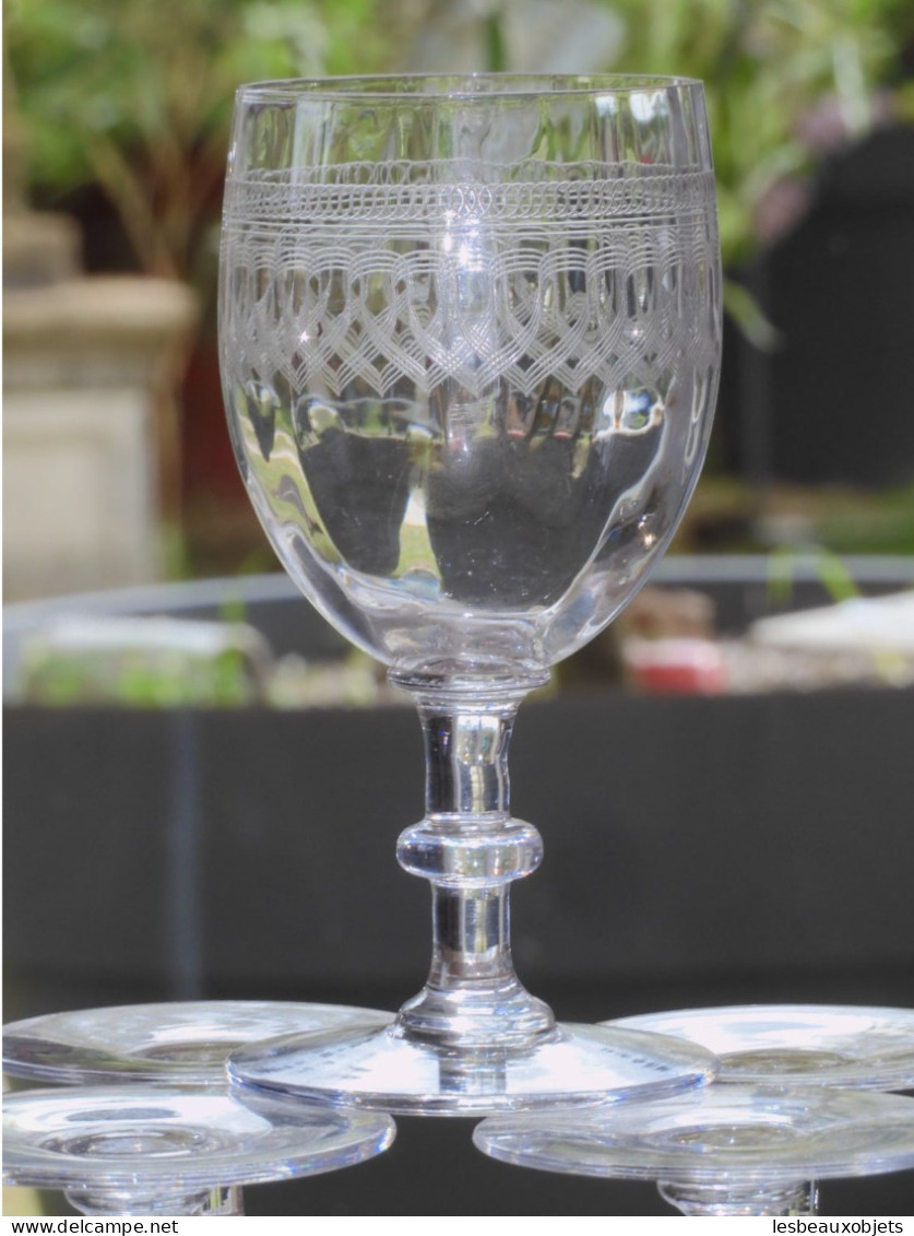 -5 SUPERBES GRANDS VERRES CRISTAL Gravé XIXe VERRES à EAU COLLECTION TABLE     E - Vetro & Cristallo