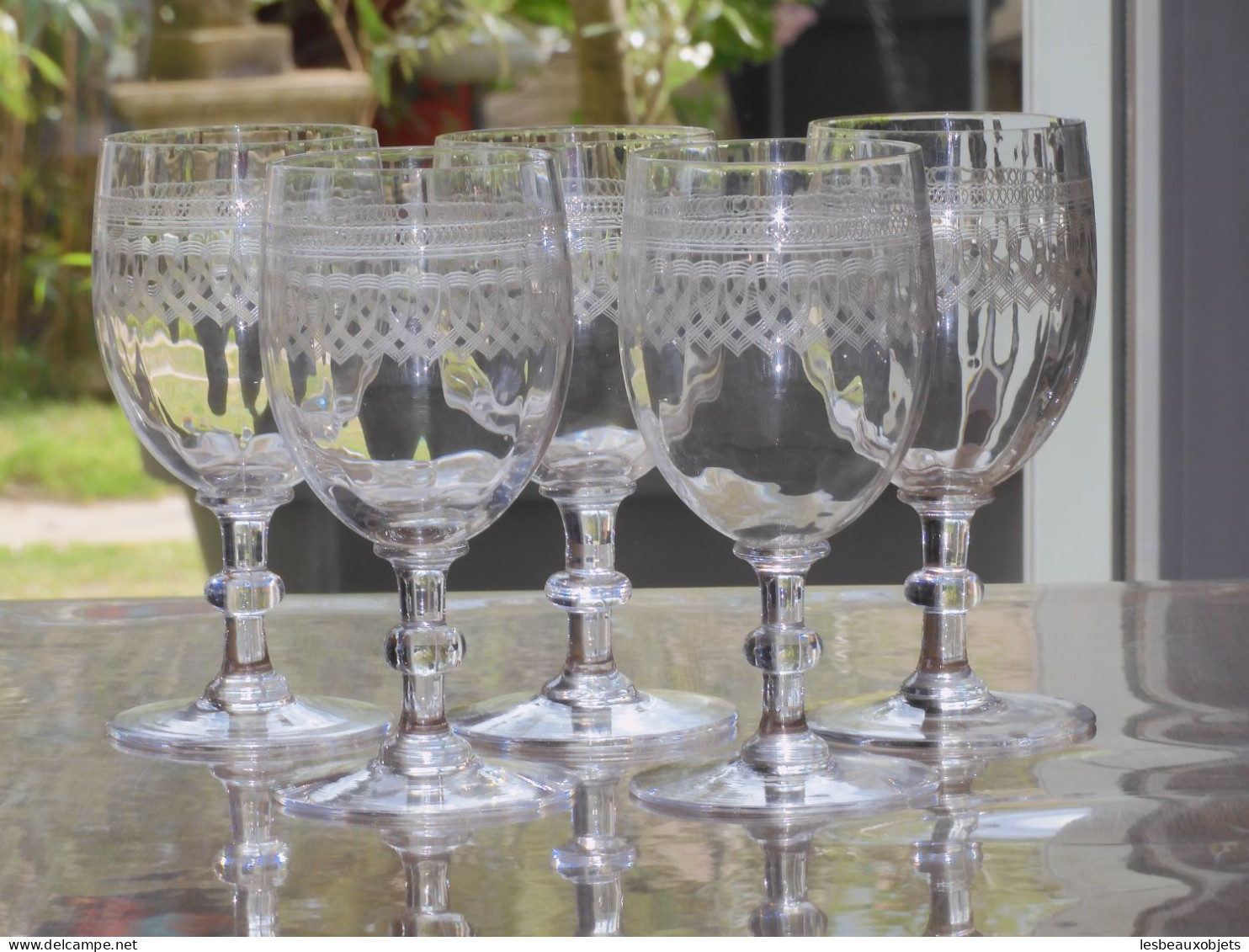 -5 SUPERBES GRANDS VERRES CRISTAL Gravé XIXe VERRES à EAU COLLECTION TABLE     E - Verre & Cristal