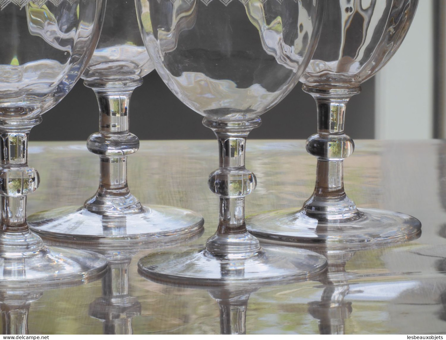 -5 SUPERBES GRANDS VERRES CRISTAL Gravé XIXe VERRES à EAU COLLECTION TABLE     E