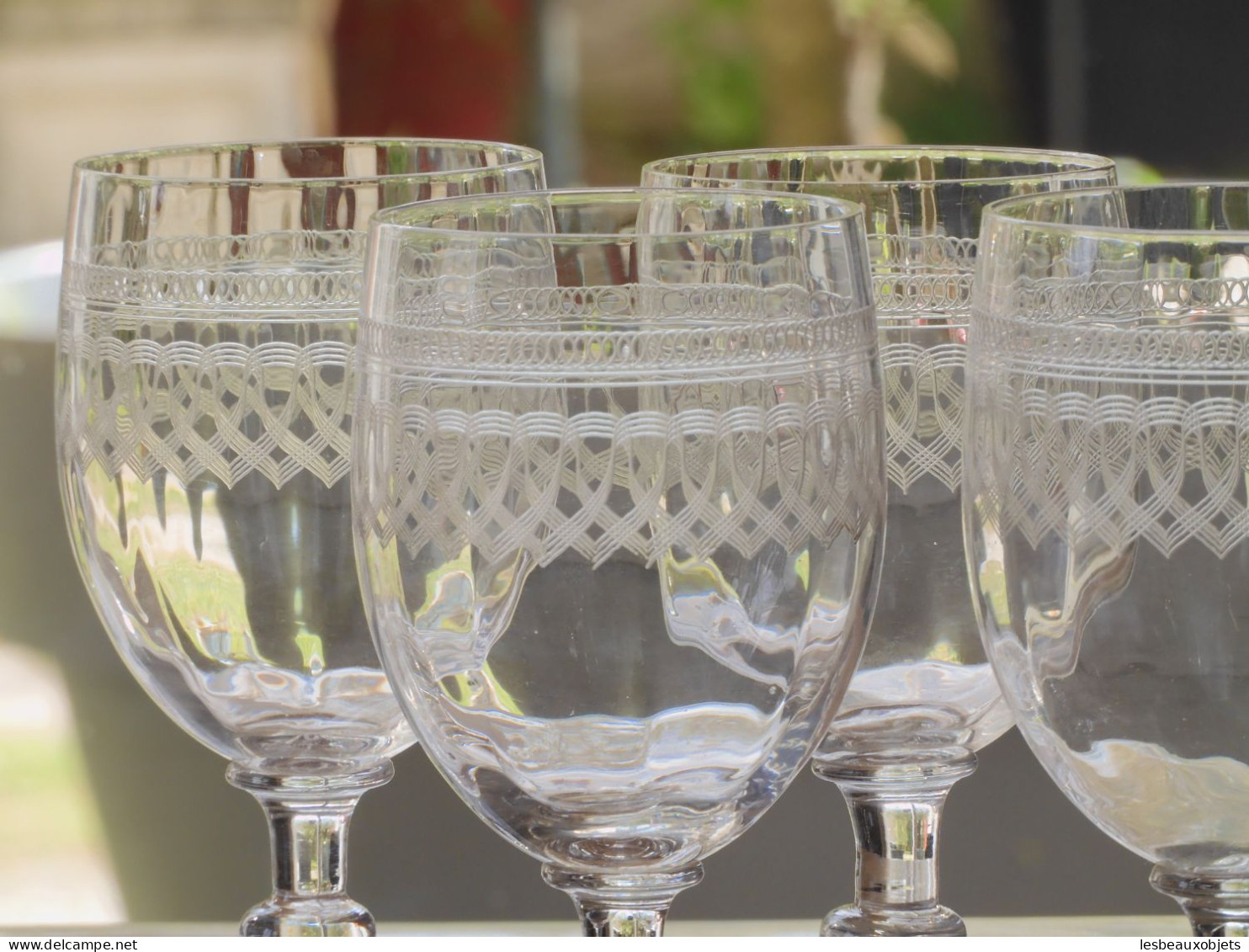 -5 SUPERBES GRANDS VERRES CRISTAL Gravé XIXe VERRES à EAU COLLECTION TABLE     E