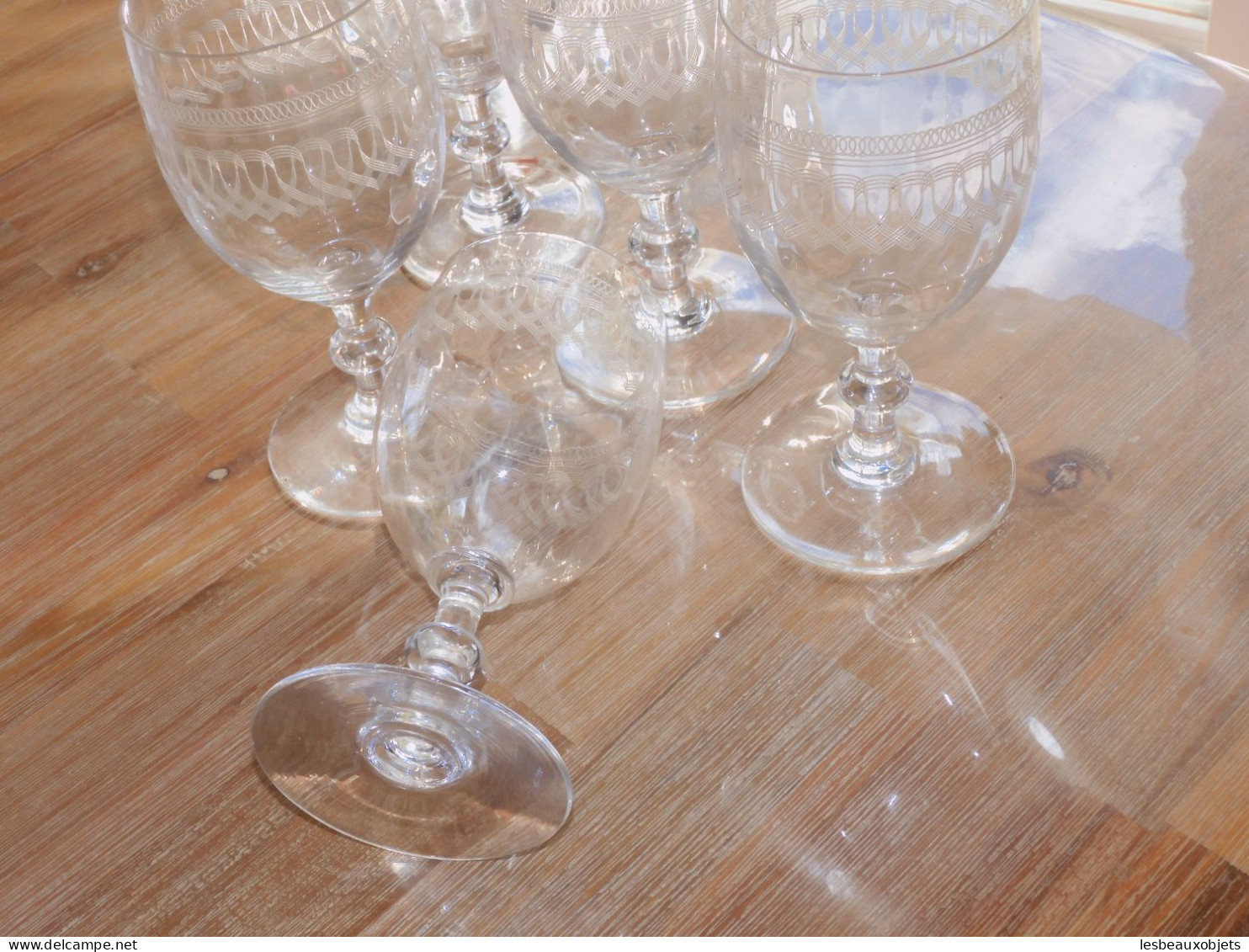 -5 SUPERBES GRANDS VERRES CRISTAL Gravé XIXe VERRES à EAU COLLECTION TABLE     E