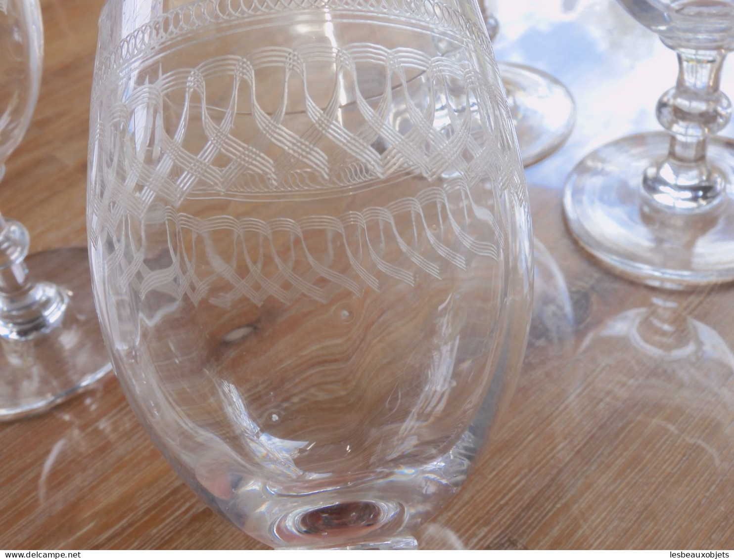 -5 SUPERBES GRANDS VERRES CRISTAL Gravé XIXe VERRES à EAU COLLECTION TABLE     E