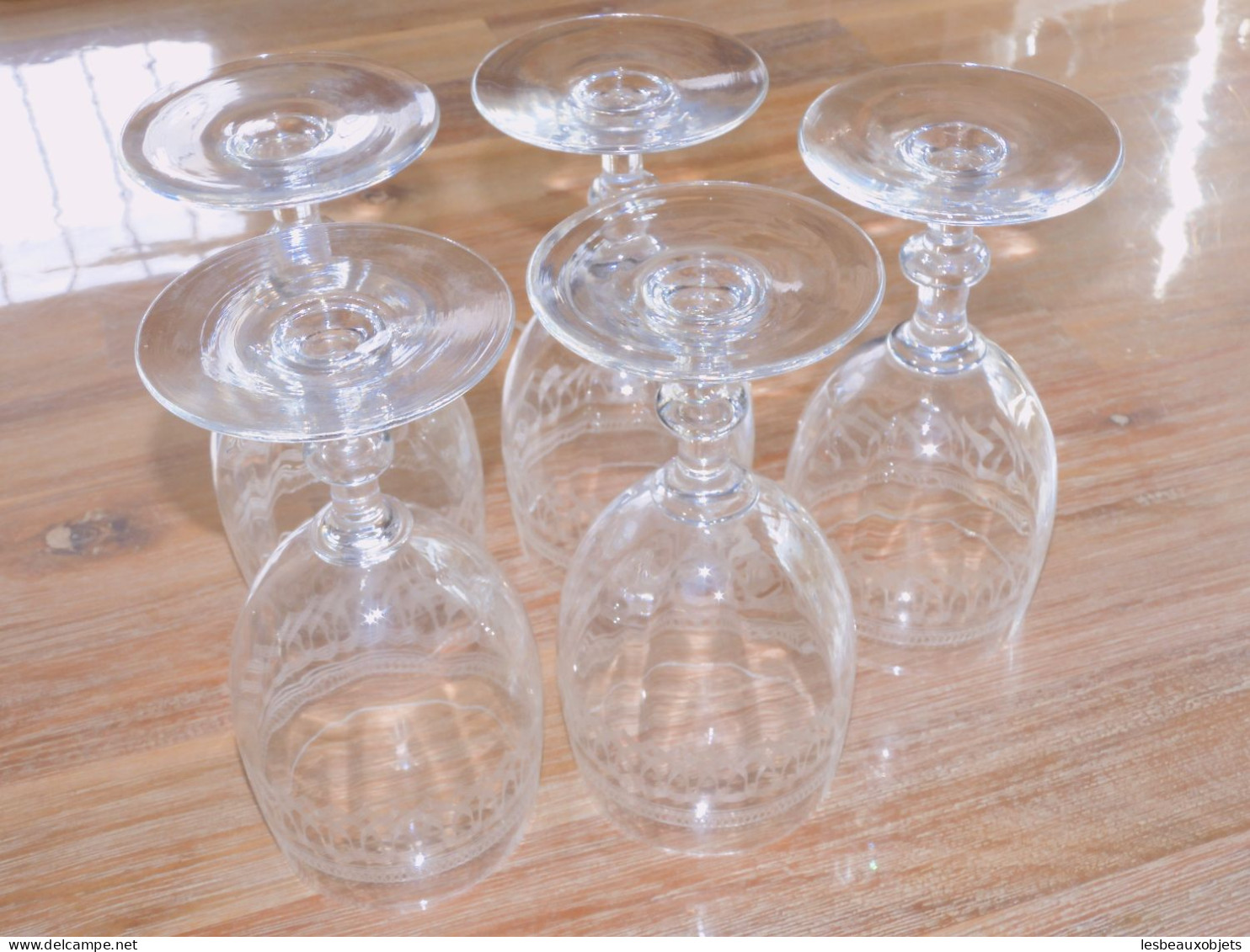 -5 SUPERBES GRANDS VERRES CRISTAL Gravé XIXe VERRES à EAU COLLECTION TABLE     E