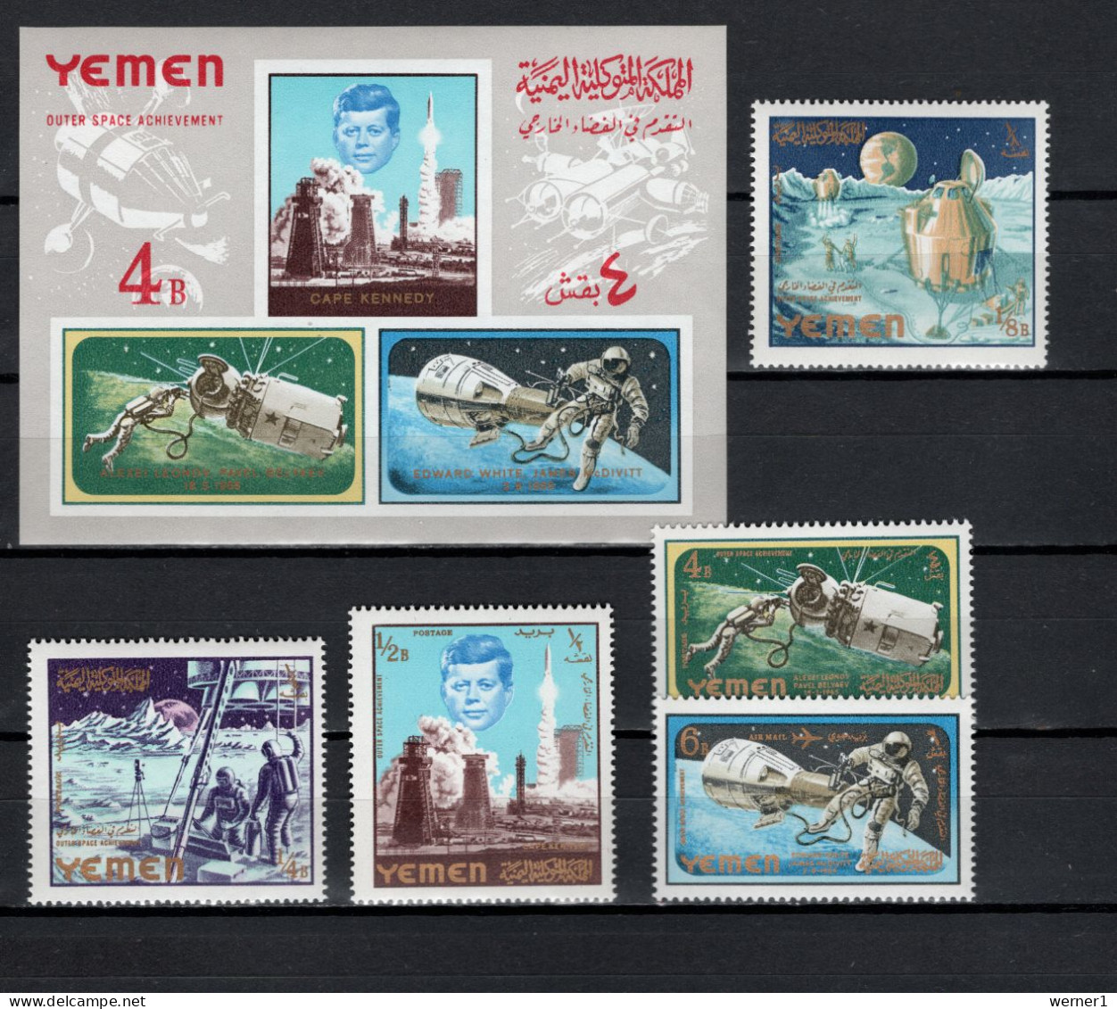 Yemen Kingdom 1965 Space Achievement, JFK Kennedy Set Of 5 + S/s MNH - Asien