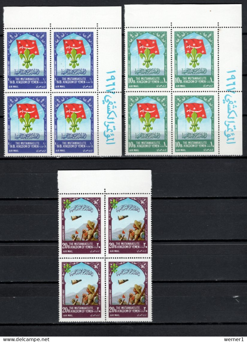 Yemen Kingdom 1967 Space, Scouts Set Of 7 In Blocks Of 4 MNH - Azië