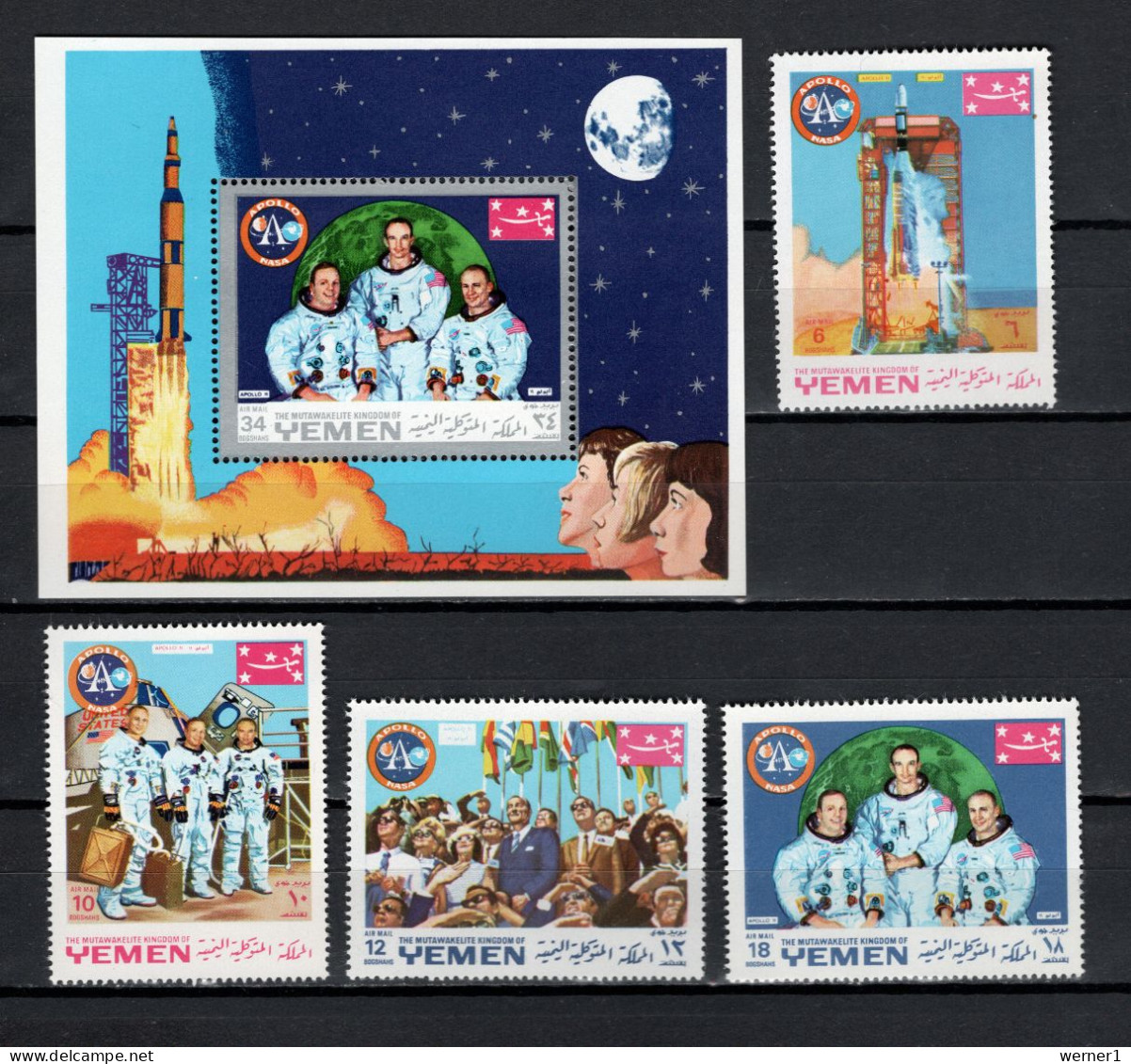 Yemen Kingdom 1969 Space, Apollo 11 Moonlanding Set Of 4 + S/s MNH - Azië