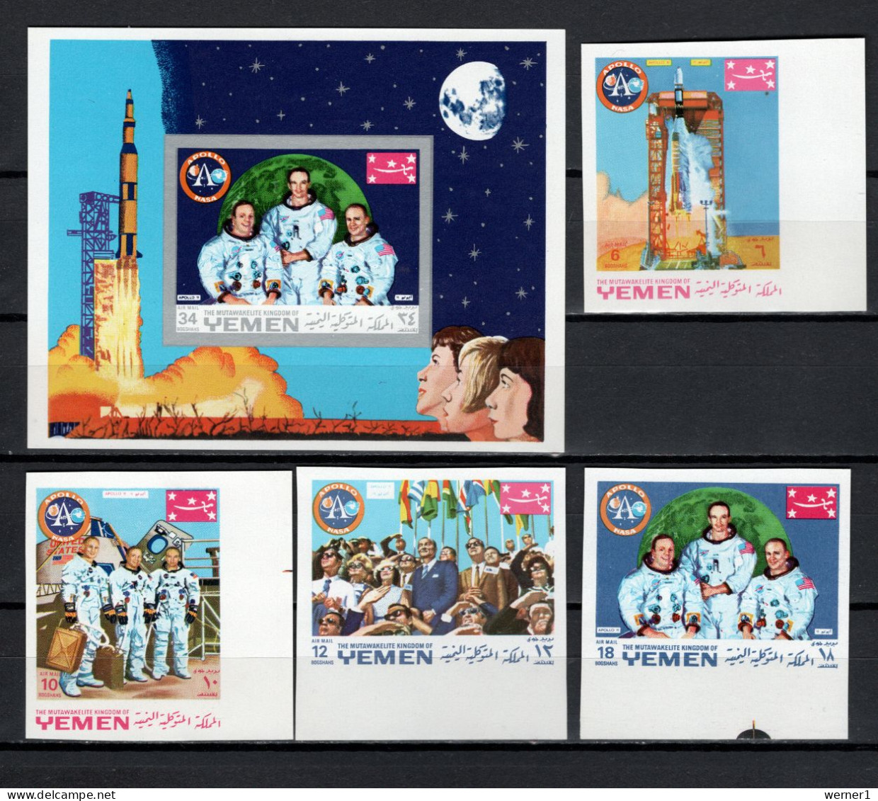 Yemen Kingdom 1969 Space, Apollo 11 Moonlanding Set Of 4 + S/s Imperf. MNH - Azië