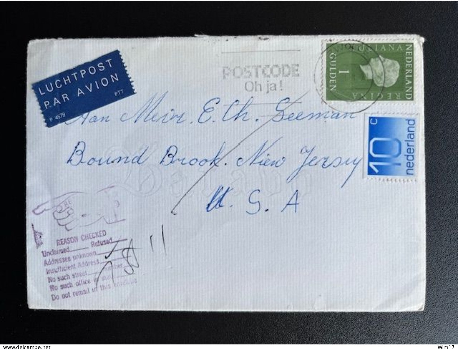 NETHERLANDS 1978 LETTER ZWOLLE TO NEW JERSEY USA NEDERLAND POSTAL REMARK RETURN TO SENDER - Storia Postale