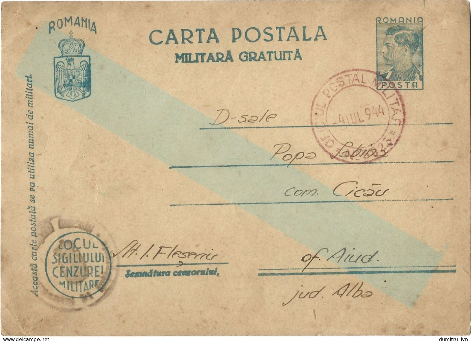 ROMANIA 1944 FREE MILITARY POSTCARD, MILITARY CENSORED, OPM 5825, POSTCARD STATIONERY - Storia Postale Seconda Guerra Mondiale