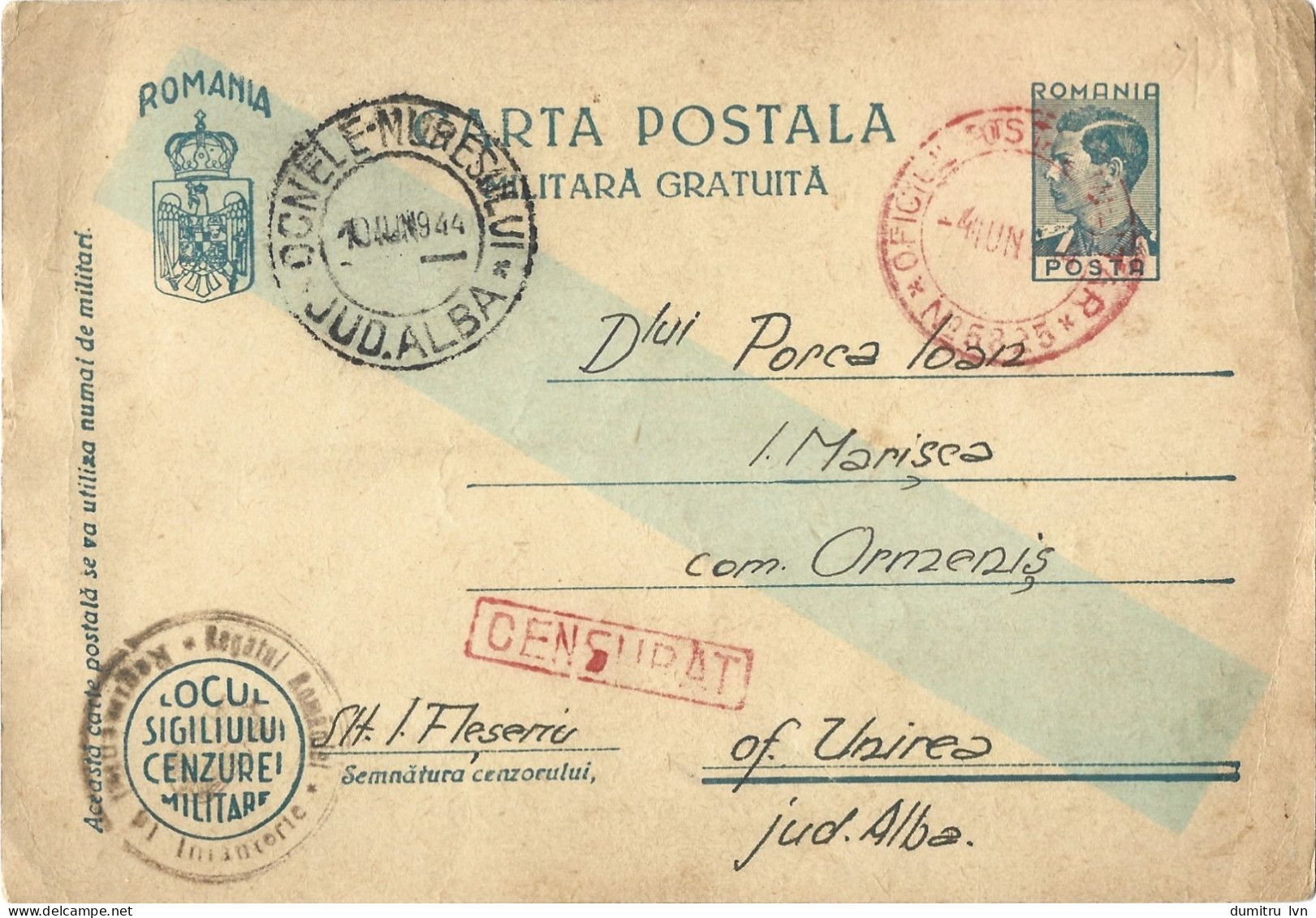 ROMANIA 1944 FREE MILITARY POSTCARD, MILITARY CENSORED, OPM 5825, POSTCARD STATIONERY - World War 2 Letters