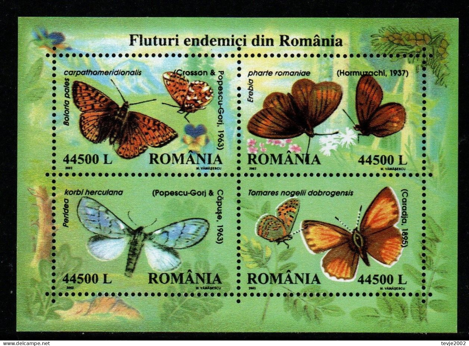 Rumänien 2002 - Mi.Nr. Block 322 - Postfrisch MNH - Tiere Animals Schmetterlinge Butterflies - Vlinders