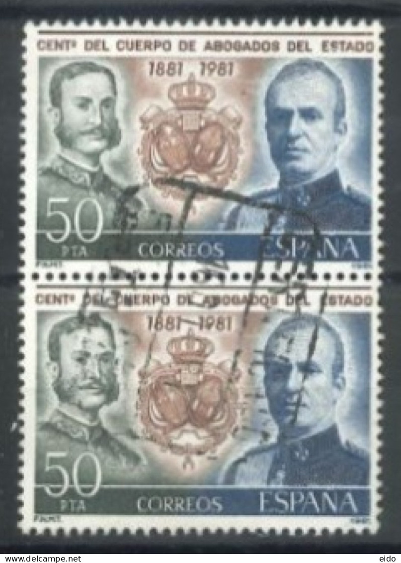 SPAIN, 1981, KINGS ALFONSO XII & JUAN CARLOS PAIR OF STAMPS, # 2245, USED. - Gebraucht