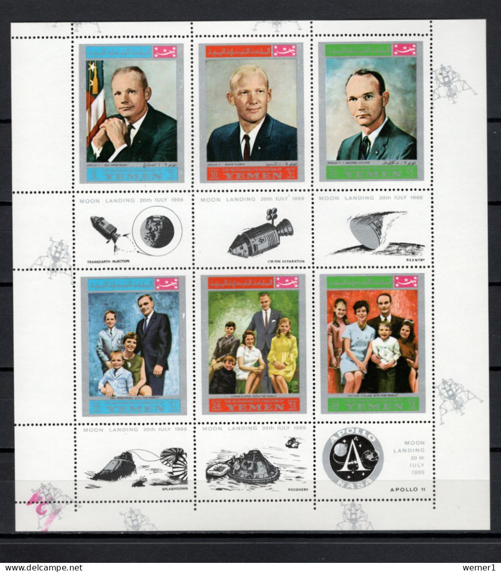 Yemen Kingdom 1969 Space, Apollo 11, Astronauts With Families Sheetlet MNH - Azië