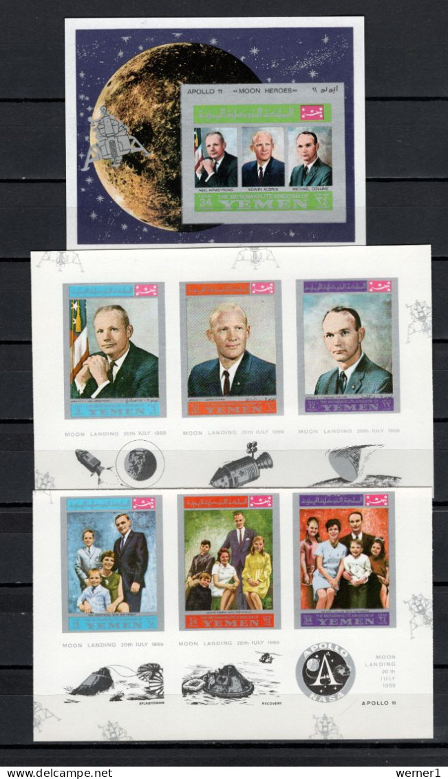 Yemen Kingdom 1969 Space, Apollo 11, Astronauts With Families Set Of 6 + S/s Imperf. MNH - Asia