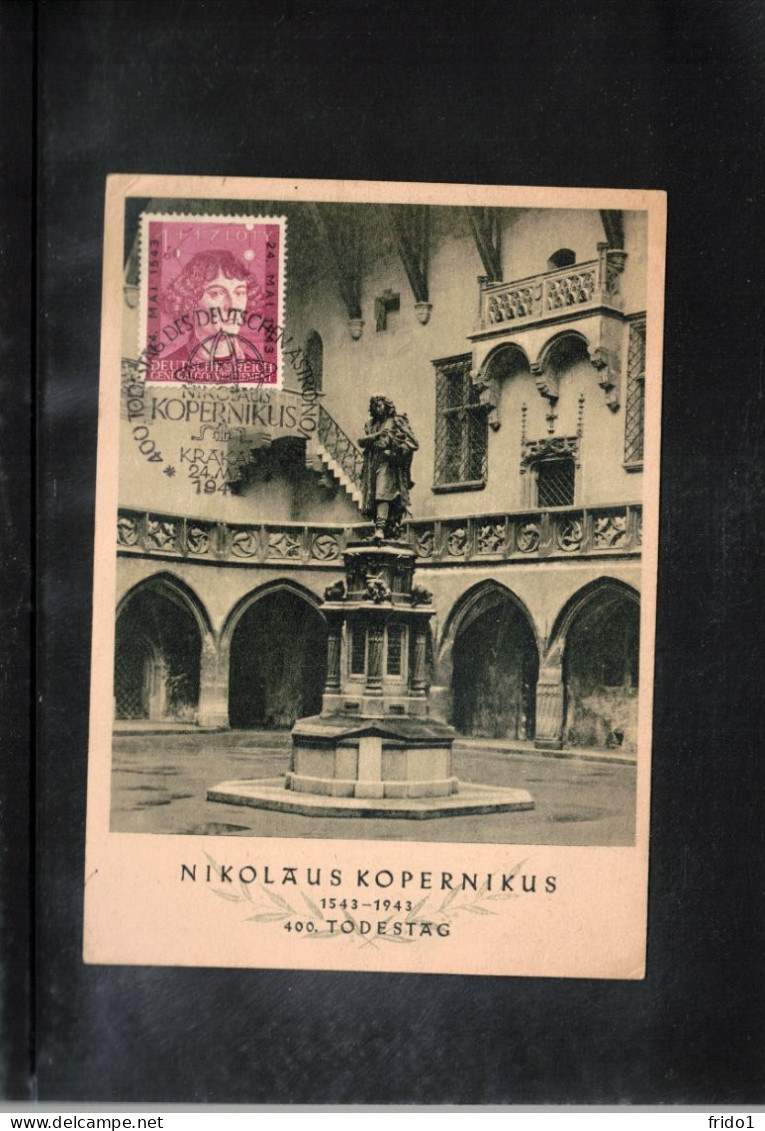 Generalgouvernement 1943 Astronomy - 400th Anniversary Of The Death Of Nicolaus Kopernicus - Monument Maximum Card - Astronomùia