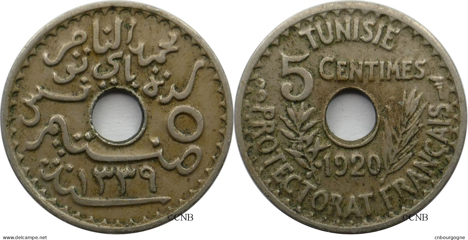 Tunisie - Protectorat Français - Naceur Bey - 5 Centimes 1920-AH1339 Petit Module - TTB/XF45 - Mon5921 - Tunesien