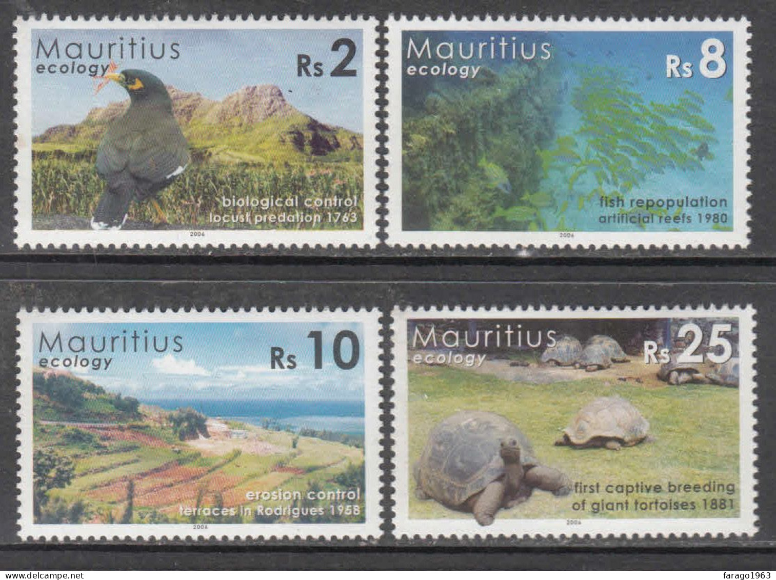 2006 Mauritius Ecology Tortoises Birds Insects Fish Complete Set Of 4 MNH - Mauritius (1968-...)
