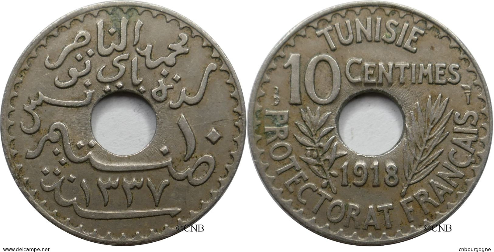 Tunisie - Protectorat Français - Naceur Bey - 10 Centimes 1918-AH1337 - TTB/XF45 - Mon5426 - Tunesien