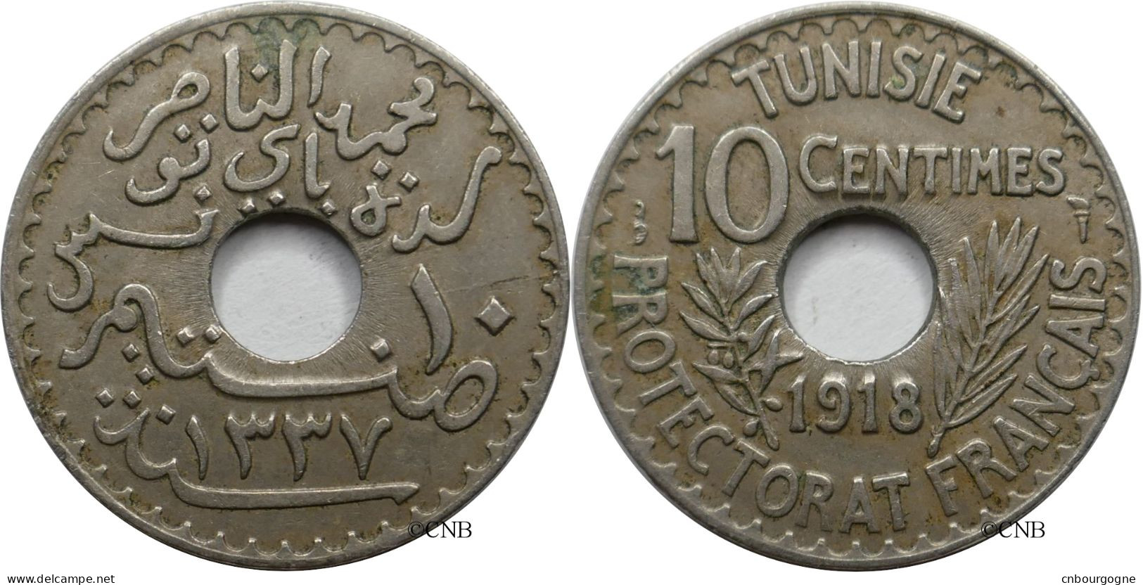 Tunisie - Protectorat Français - Naceur Bey - 10 Centimes 1918-AH1337 - TTB/XF45 - Mon5426 - Túnez