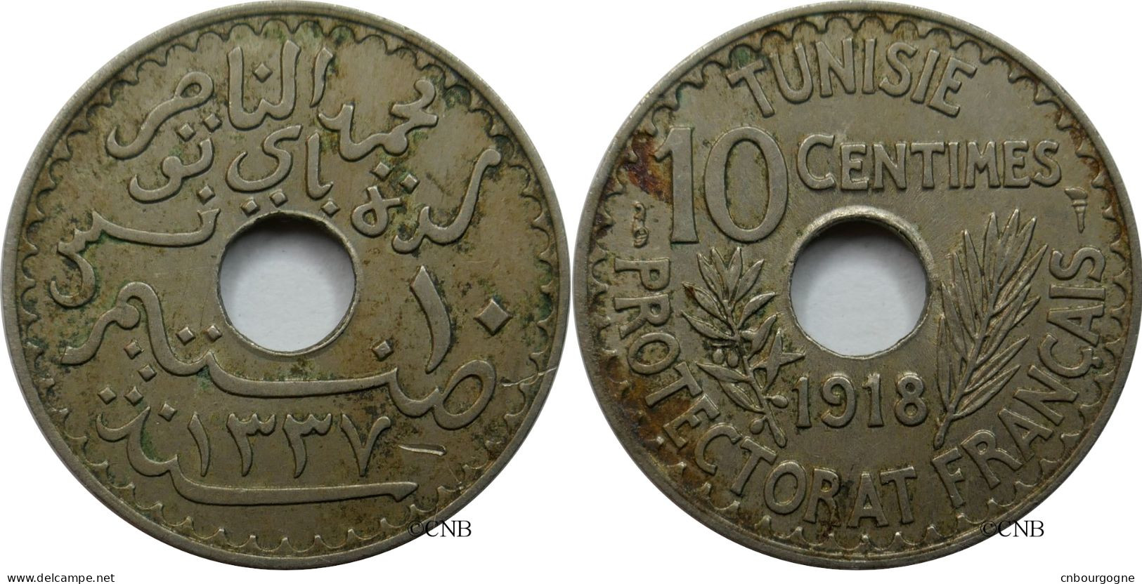 Tunisie - Protectorat Français - Naceur Bey - 10 Centimes 1918-AH1337 - TTB+/AU50 - Mon4926 - Túnez