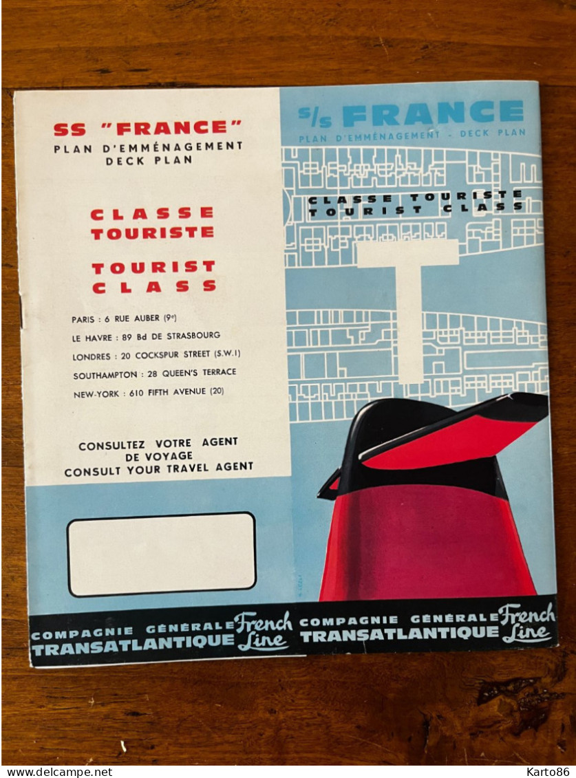 Paquebot " S/S FRANCE " * Doc Année 70 Illustré , Coupes , Plan Emménagement * CGT Compagnie Générale Transatlantique - Paquebote