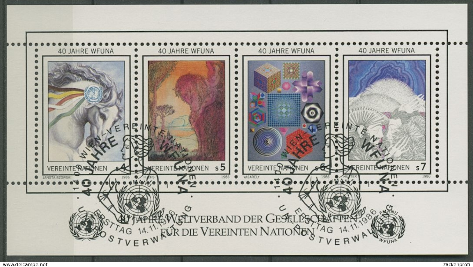 UNO Wien 1986 40 Jahre Weltverband WFUNA Block 3 ESST Gestempelt (C14124) - Hojas Y Bloques
