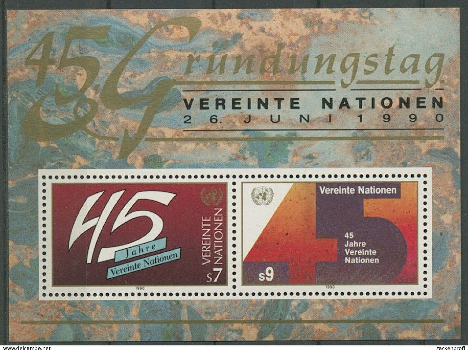 UNO Wien 1990 45 Jahre Vereinte Nationen Block 5 Postfrisch (C14128) - Blocks & Kleinbögen