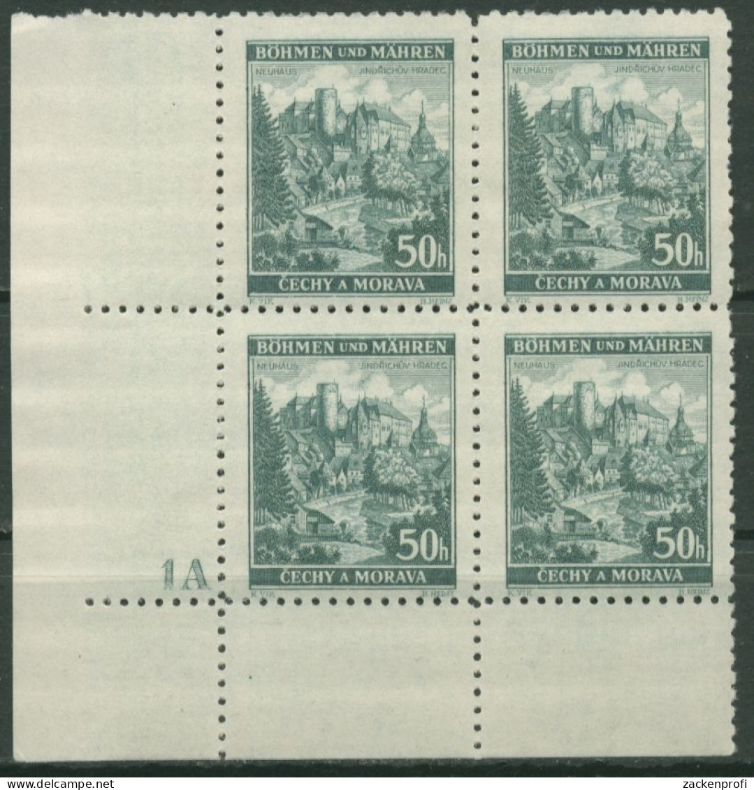 Böhmen & Mähren 1940 Eckrand-4er-Block 100er-Bogen 39 Pl.-Nr. 1A Postfrisch - Unused Stamps