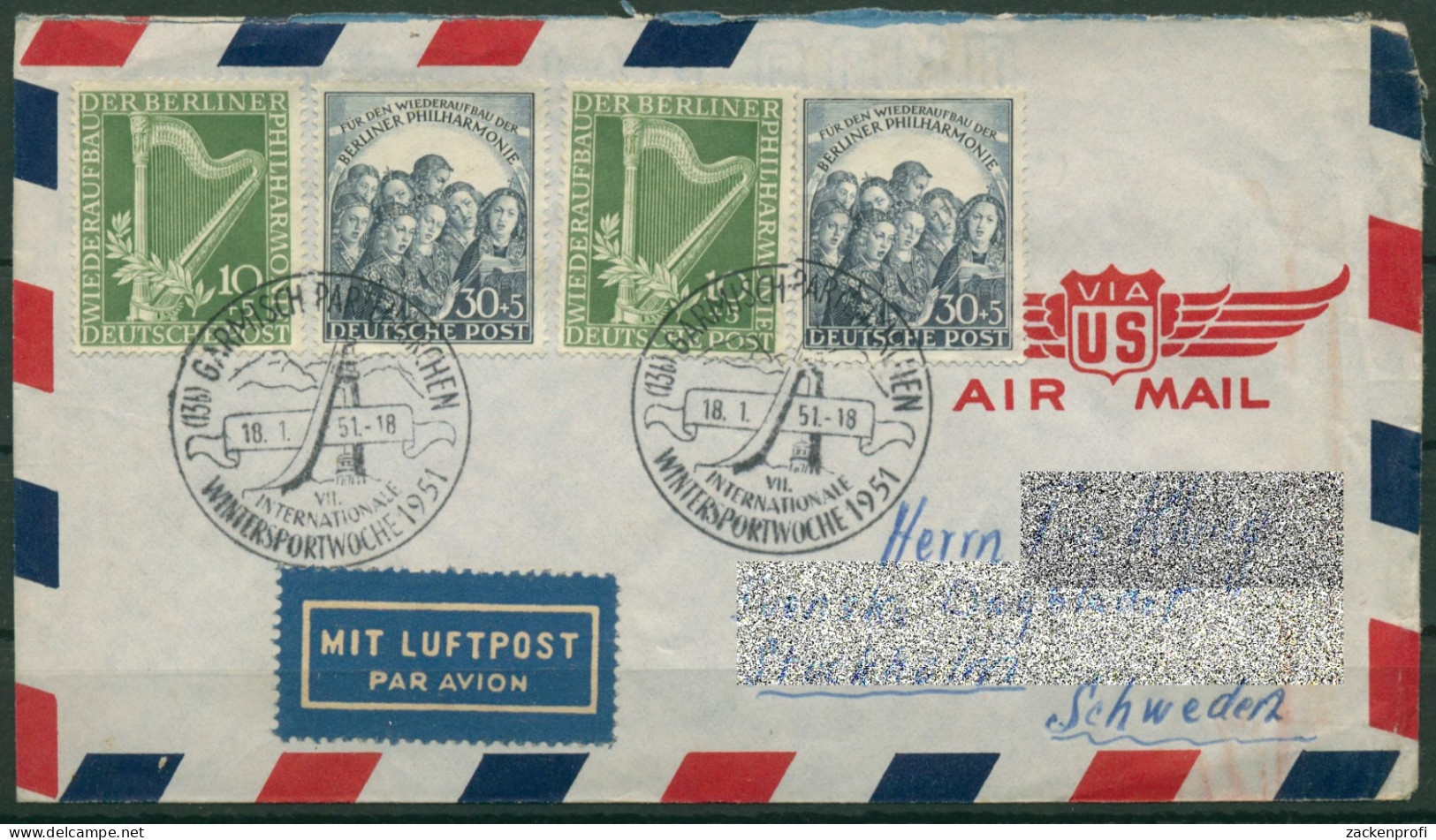 Berlin 1950 Berliner Philharmonie 2 X Auf LUPO-Brief, Portogerecht (T17094) - Briefe U. Dokumente