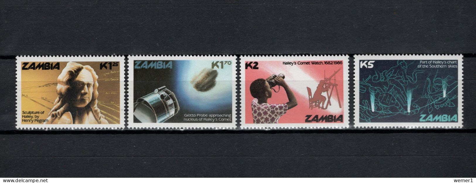 Zambia 1986 Space, Halley's Comet Set Of 4 MNH - Afrique