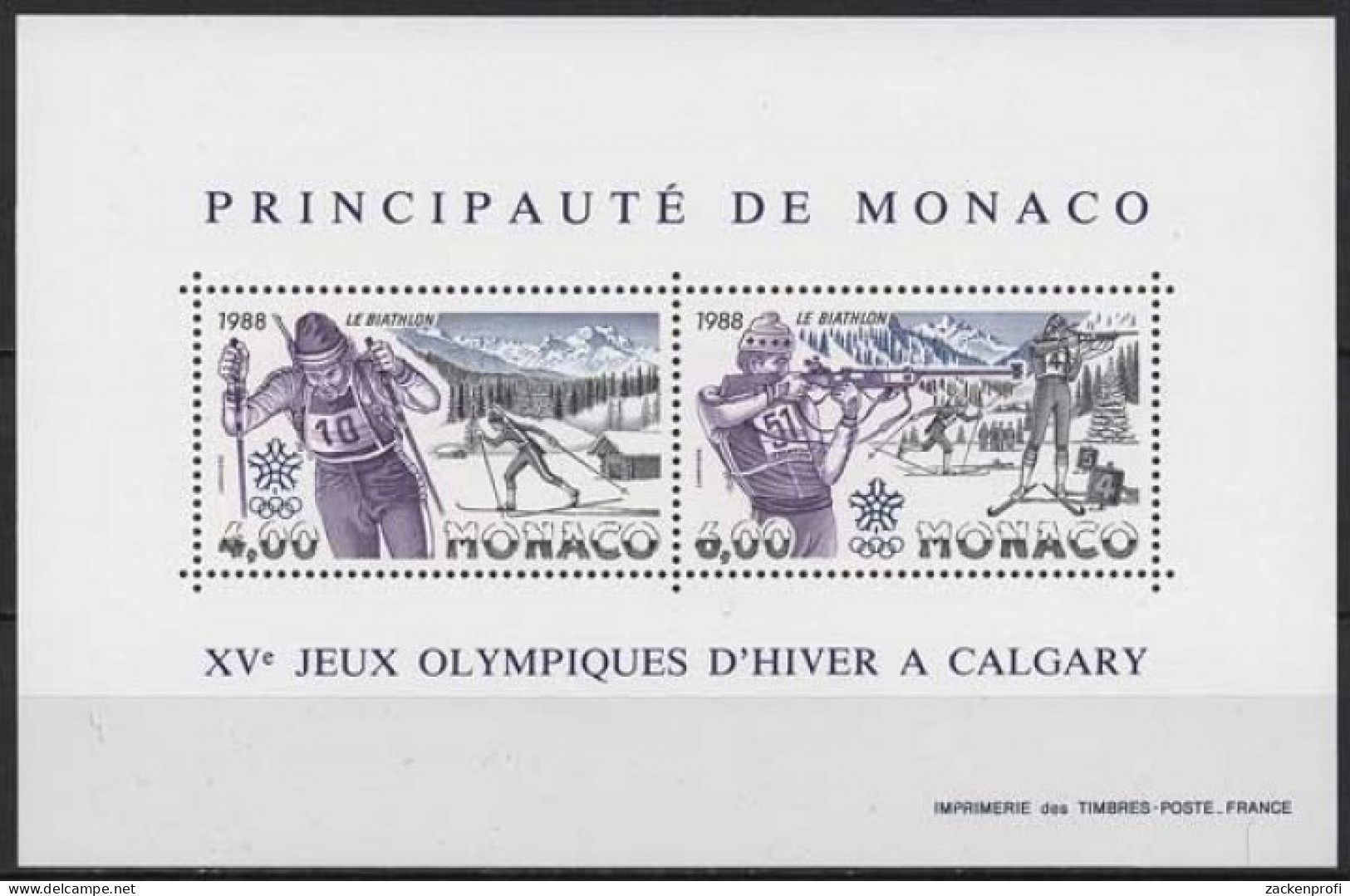 Monaco 1988 Olympia Calgary Winterspiele Block 38 Postfrisch (C91359) - Blocks & Sheetlets