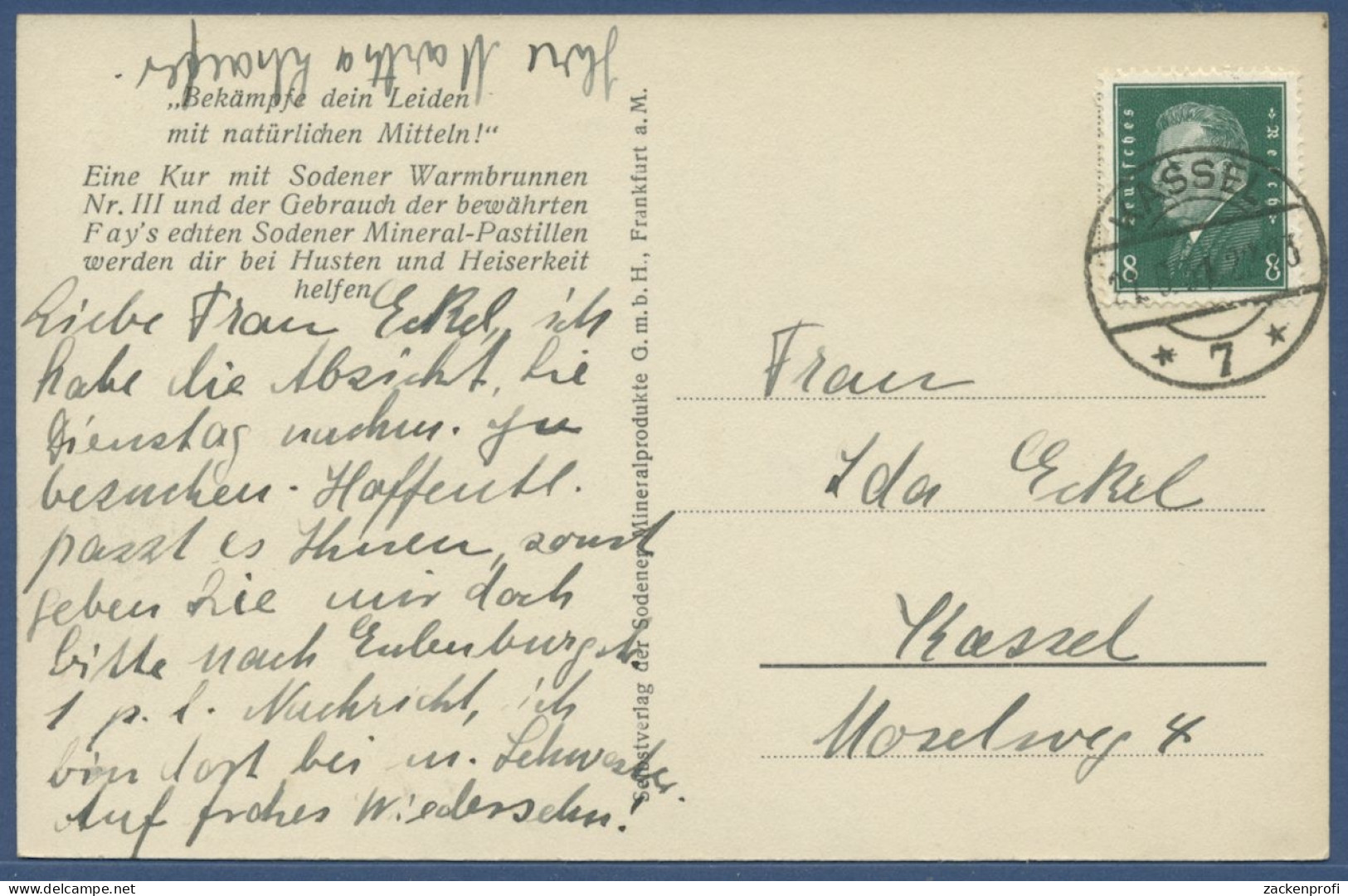 Bad Soden Am Taunus Fay's Mineralpastillen, Gelaufen 1931 (AK2212) - Bad Soden