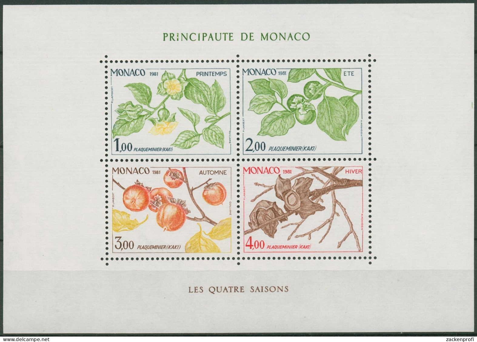 Monaco 1981 Vier Jahreszeiten Kakipflaume Block 18 Postfrisch (C91401) - Blocks & Sheetlets