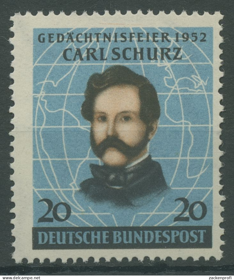 Bund 1952 Carl Schurz 155 Postfrisch, Zahnfehler (R19476) - Ungebraucht