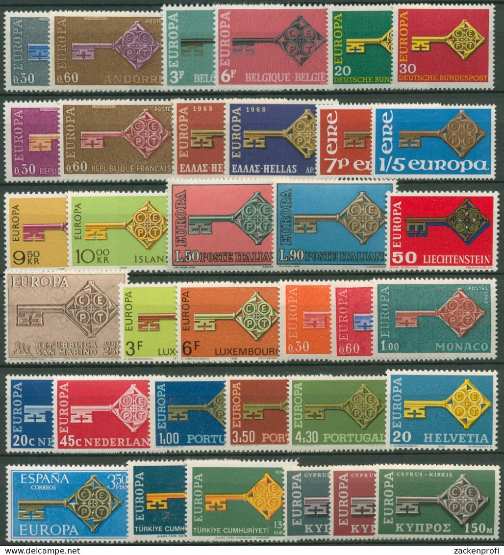 EUROPA CEPT Jahrgang 1968 Postfrisch Komplett (18 Länder) (SG97678) - Années Complètes