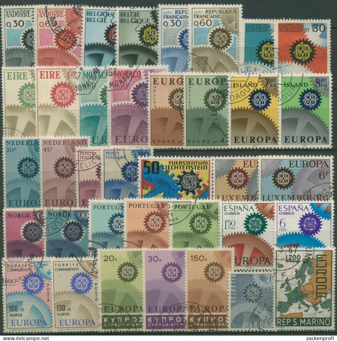 EUROPA CEPT Jahrgang 1967 Gestempelt Komplett (19 Länder) (SG97677) - Komplette Jahrgänge