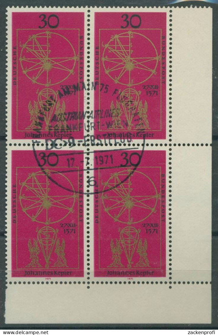 Bund 1971 Astronomie Johannes Kepler 688 4er-Block Ecke 4 Gestempelt (R19956) - Used Stamps