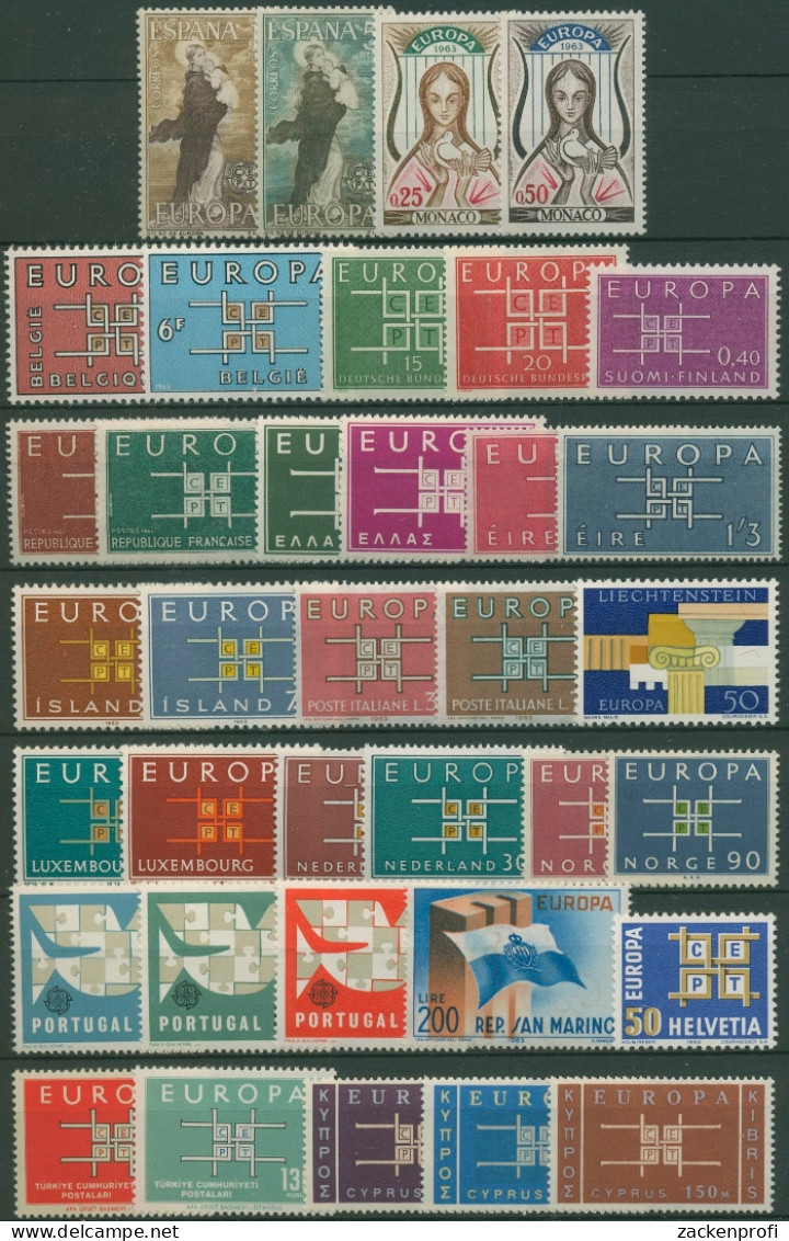 EUROPA CEPT Jahrgang 1963 Postfrisch Komplett (19 Länder) (SG97668) - Años Completos