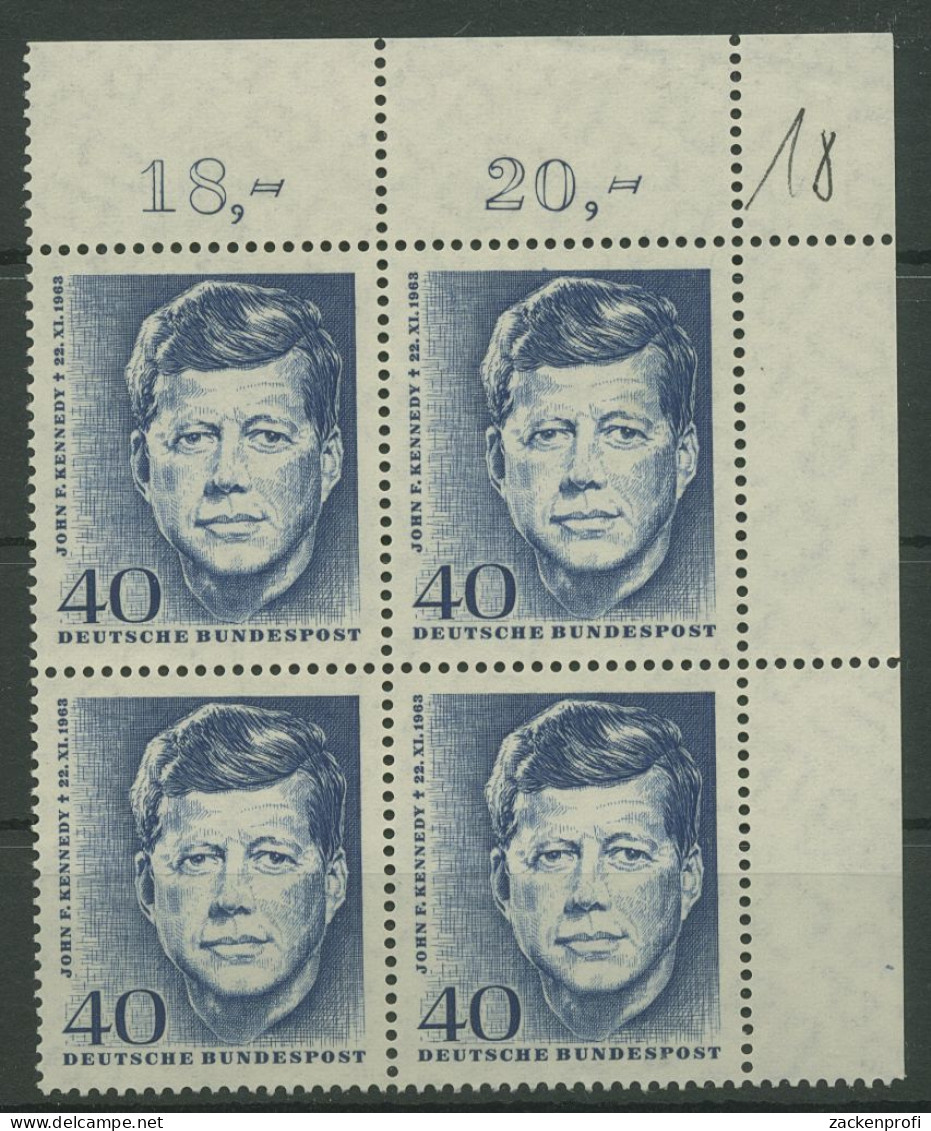 Bund 1964 John F. Kennedy 453 4er-Block Ecke 2 Postfrisch (R19991) - Ongebruikt