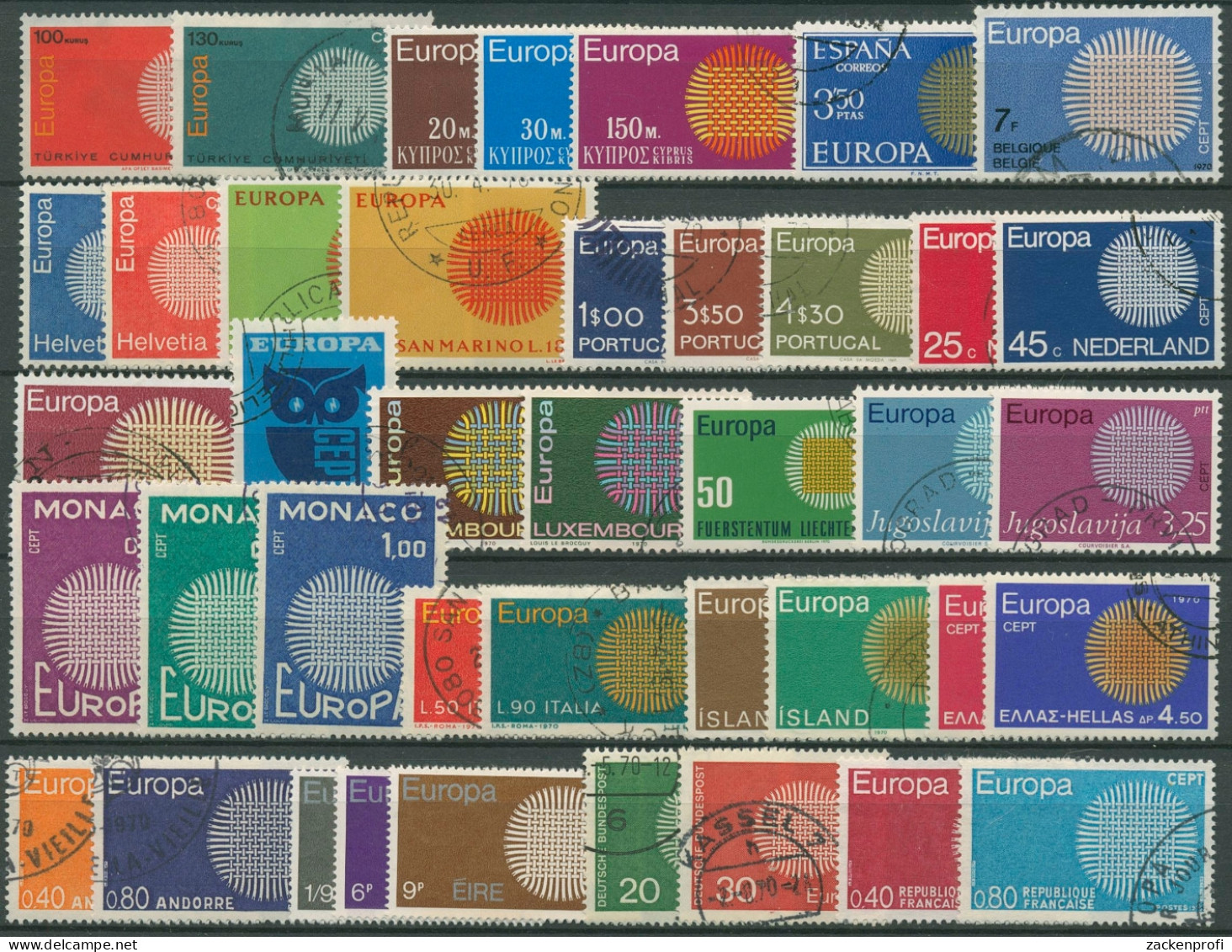 EUROPA CEPT Jahrgang 1970 Gestempelt Komplett (19 Länder) (SG97784) - Années Complètes