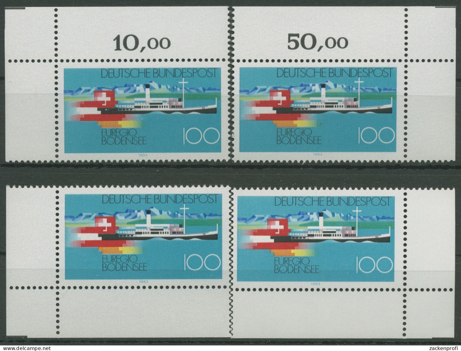 Bund 1993 Euroregio Schaufelraddampfer 1678 Alle 4 Ecken Postfrisch (E2141) - Unused Stamps