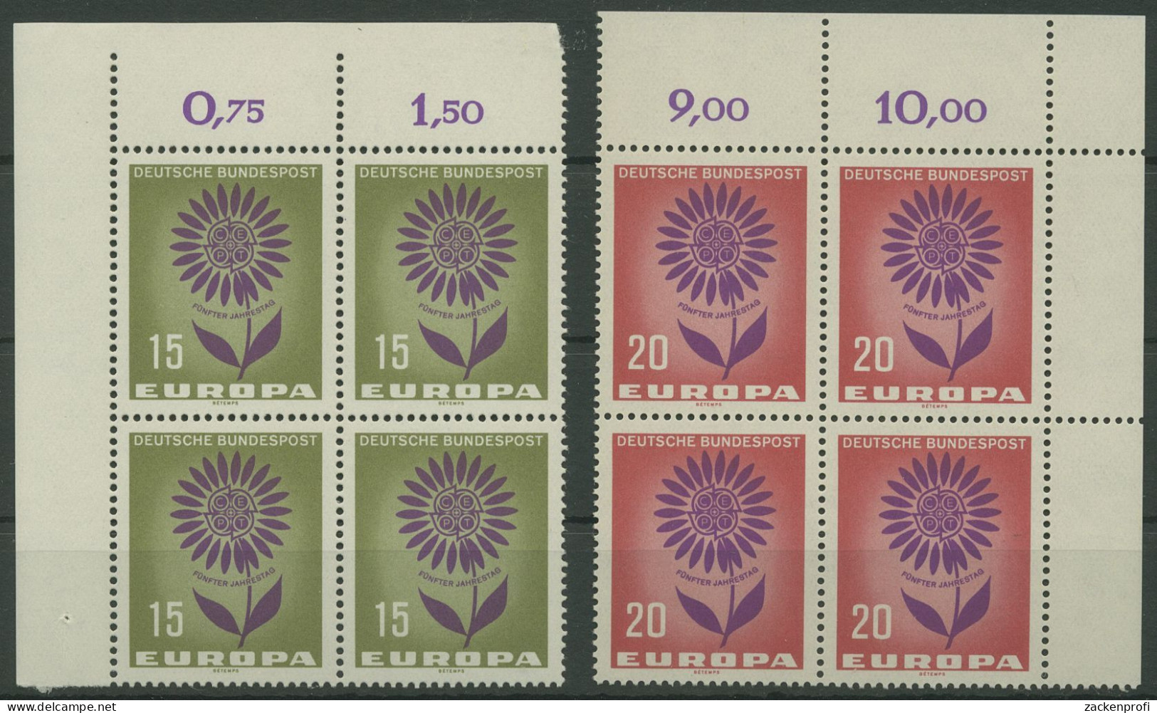 Bund 1964 Europa CEPT Blume 445/46 4er-Block Ecke Postfrisch (R19987) - Ongebruikt