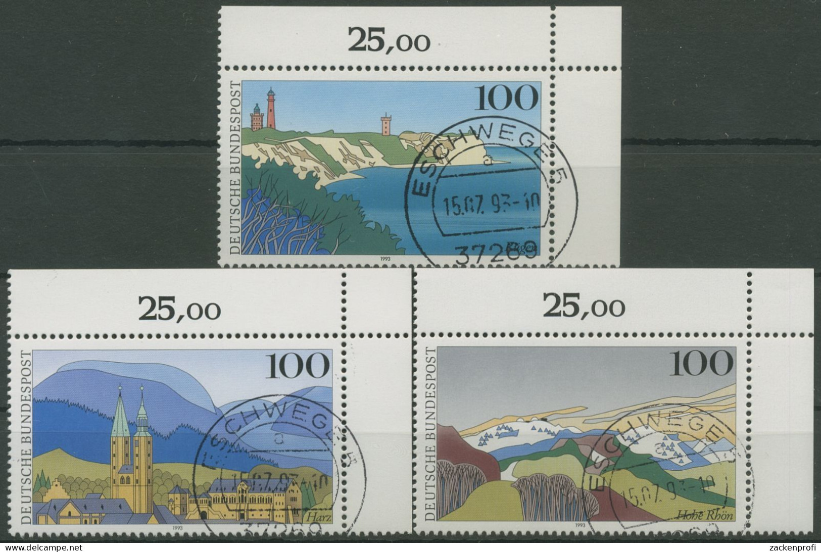 Bund 1993 Landschaften Rügen Harz Hohe Rhön 1684/86 Ecke 2 TOP-Stempel (E2155) - Used Stamps