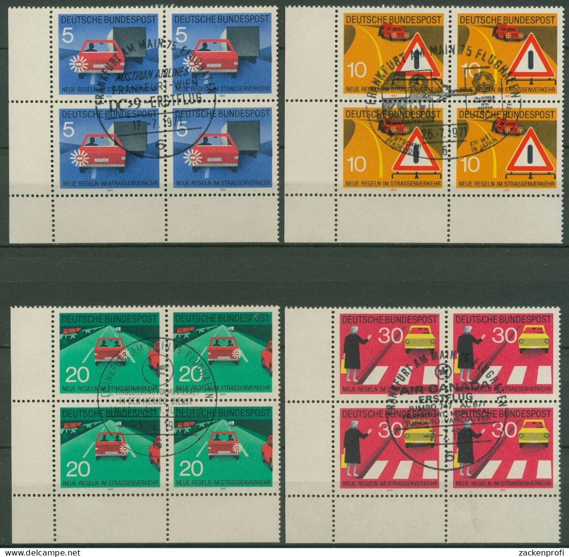 Bund 1971 Neue Straßenverkehrsregeln 670/73 4er-Block Ecke 3 Gestempelt (R19950) - Used Stamps