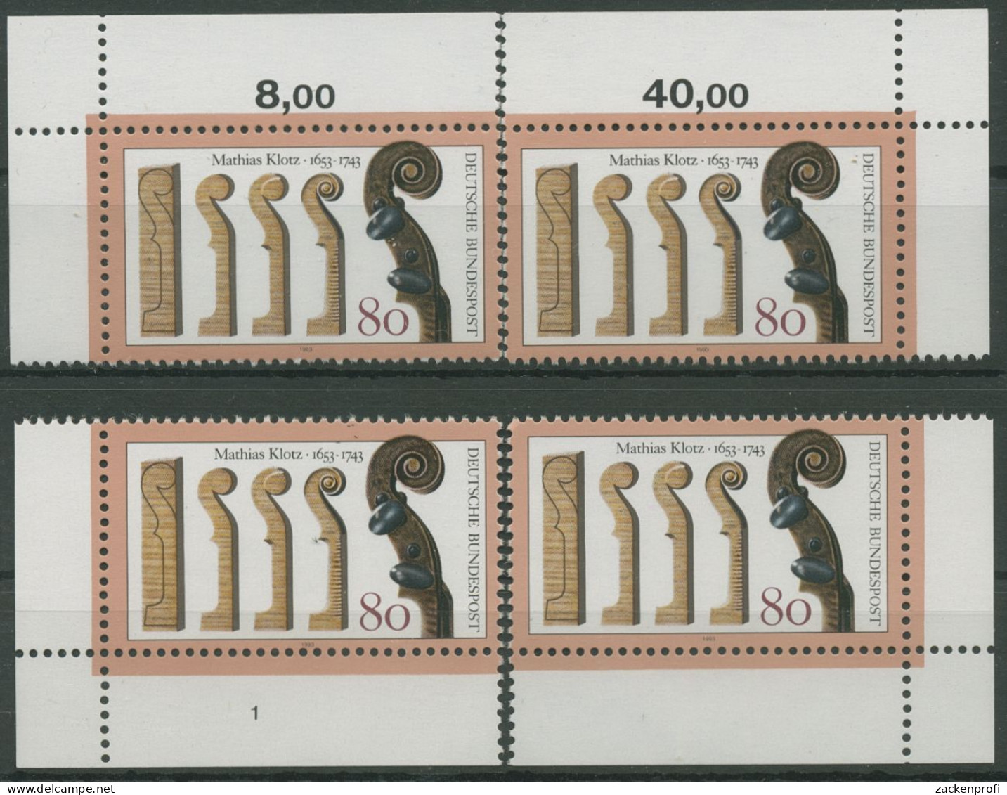 Bund 1993 Musikinstrumente Geigenbau Klotz 1688 Alle 4 Ecken Postfrisch (E2159) - Unused Stamps