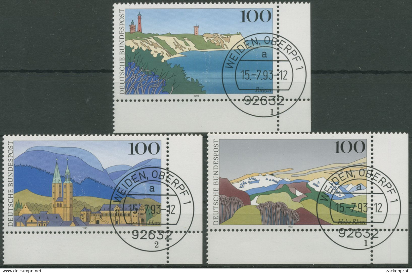 Bund 1993 Rügen Harz Rhön Formnummer 1684/86 Ecke 4 Mit TOP-Stempel (E2158) - Gebraucht